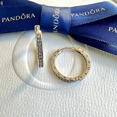 $45 • Buy Authentic Pandora Pave Signature Sparkling Hoop Earrings #290558CZ