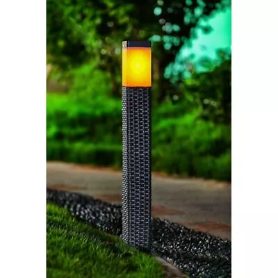 Rattan Solar Garden Light Bollard Decoration 12 Orange LED - 80cm • £17.99