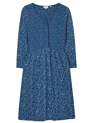 New Ladies Indigo Nina Woodblock Long Sleeve Jersey Dress Ex Fat F4ce Size 8 L • £15.99