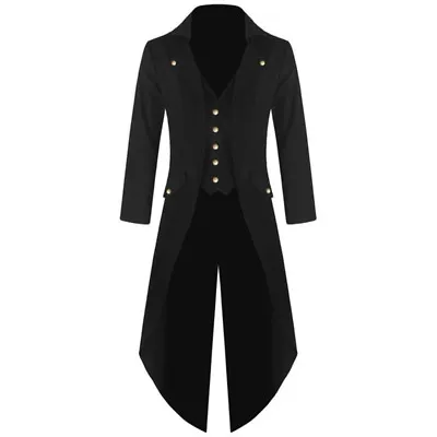 Mens Black Retro Tailcoat Long Jacket Gothic Steampunk Victorian Coat Tuxedo • $50.11