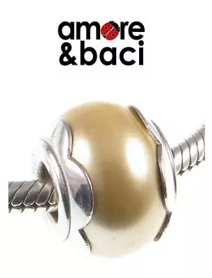 £14.99 • Buy AMORE & BACI 925 Sterling Silver YELLOW GOLD FLOWER PEARL Charm Bead RRP £26