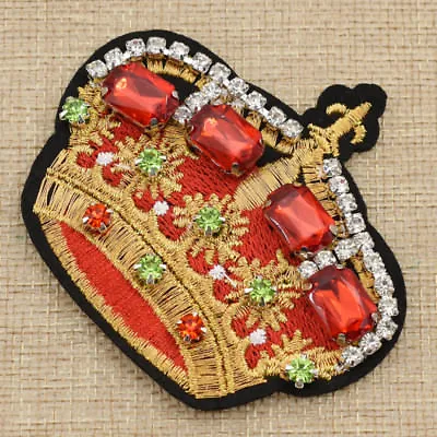$2.99 • Buy Red Crystal Rhinestones Royal Crown Patch Iron On Noble Badges Fabric Applique