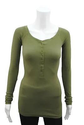 £7.99 • Buy Womens P.C T-Shirt Top Button Up Long Sleeve Ribbed LYCRA Olive Plus Size 8 - 26