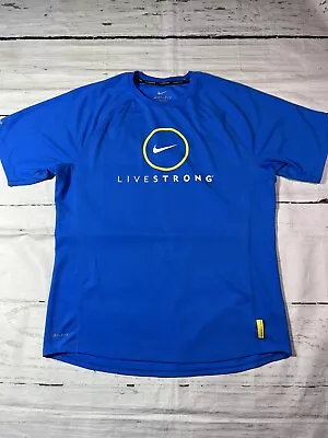 Livestrong Nike Dri-Fit Men’s Blue Short Sleeve Shirt Sz Large Polyester Workout • $17.99