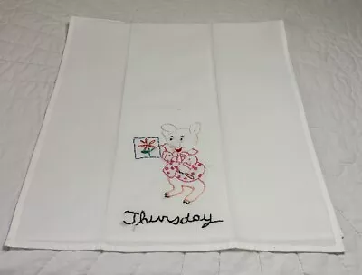 Vintage Kitchen Dish Towel Cotton Hand Embroidered Thursday Pig Flower • $7.25