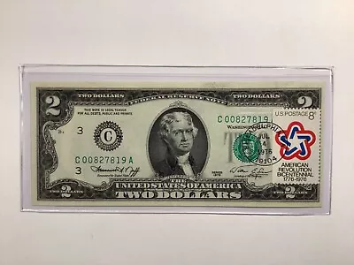 1976 Stamped July 4 1976 - $2 Two Dollar Bill Note - American Bicentennial Stamp • $34.99