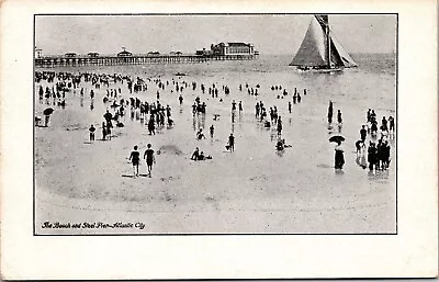 Steel Pier Beach Atlantic City New Jersey Black White Boat Pier UNP Postcard • $2.75