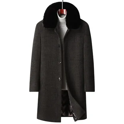 Long Velvet Thickened Removable Fur Collar Coat Windbreaker Men's Warm Jacket • $86.33