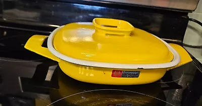 Vintage Universal Poland Yellow Enameled Cast Iron Casserole Dish • $17