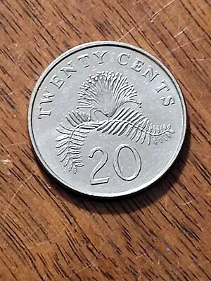 Singapore 20 Cent Coin 1996. KM# 101 Copper-nickel. Powder-puff Plant Frond. • $0.65