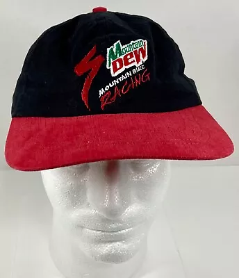 Red Black Embroidered Mountain Dew Mountain Bike Racing Snapback Hat Made In USA • $12