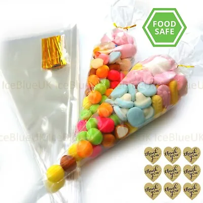 £2.25 • Buy Party Cone Sweet Bags LARGE 37cm*18cm Cellophane Birthday Candy Wedding Favours