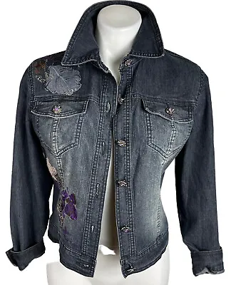 $18.89 • Buy V Cristina Denim Jacket Size S Black Embellished Embroidered Jacket 