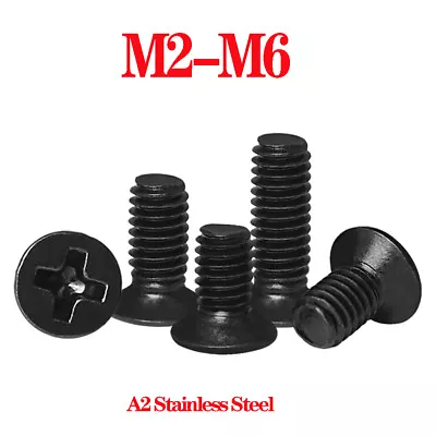£1.50 • Buy Black Countersunk Machine Screws Phillips Flat Head Bolts Screw M2 M2.5 M3 M4-M6