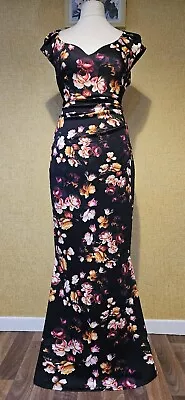 £29.99 • Buy GODDIVA Floral Maxi Dress Size 14 Evening Long Black Wedding Prom Party Black