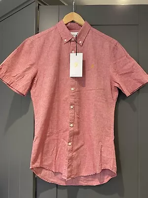 Farah Vintage Mens Shirt Pink Small Slim Fit Short Sleeve Button Up NEW WITH TAG • £9.99