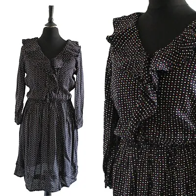 £5 • Buy Vintage Style Polka Dot Tea Dress 1940S LANDGIRL Ruffle Collar Dress Small 8 10 