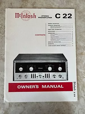 Mcintosh C22 Stereo Preamplifier Owner's Manual - Original • $89