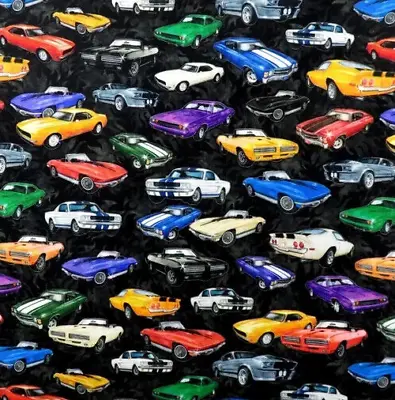 Muscle Car On Flames Fabric Streets Of Fire Black Cotton QT 16  Length • $4.81