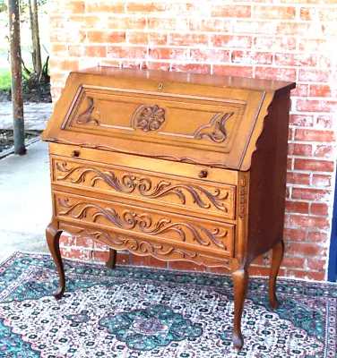 French Antique Oak Louis XV  Front Drop Desk • $1650