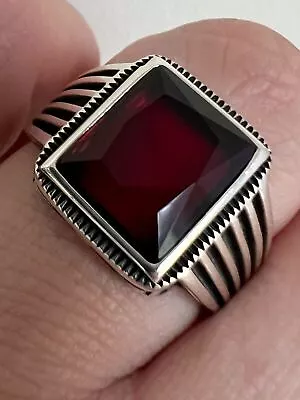 Mens Real Solid 925 Sterling Silver Simulated Ruby Red Gemstone Ring Sizes 7-13 • $37.33