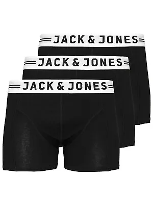 Jack & Jones Mens New 3 Pack Trunks Boxer Shorts Underwear Black White  • £18.99