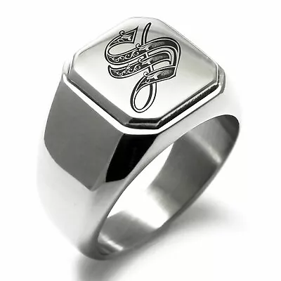 Stainless Steel Monogram Royal Initial S Mens Square Biker Style Signet Ring • $15