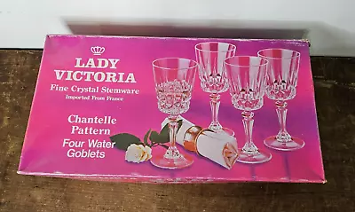 Vtg Lady Victoria Fine Crystal Stemware Chantelle Pattern France Water Goblets • $20