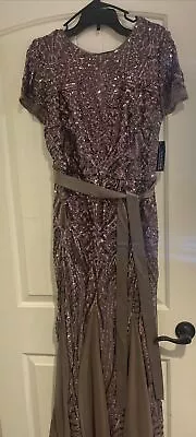 NEW R&M Richards Womens Purple & Mocha Sequined Maxi Formal Evening Gown 12 • $54.99