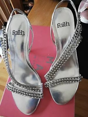 Ladies Faith Silver Rhinestone  Sandals Immaculate Condition In  Size 5 • £16