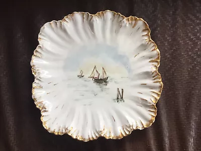 A Lanternier Limoges Cabinet Plate Hand Painted Scalloped Rim Gold Trim Signed • $20