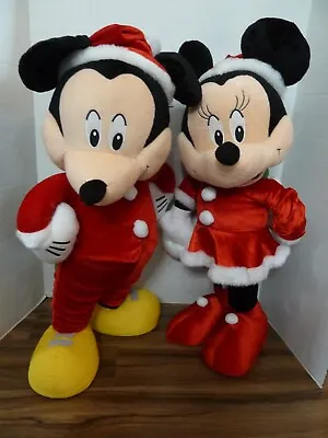 Vintage Mickey Minnie Christmas Mr / Mrs Santa Jumbo Large Plush  Doll  27 In • $109.88
