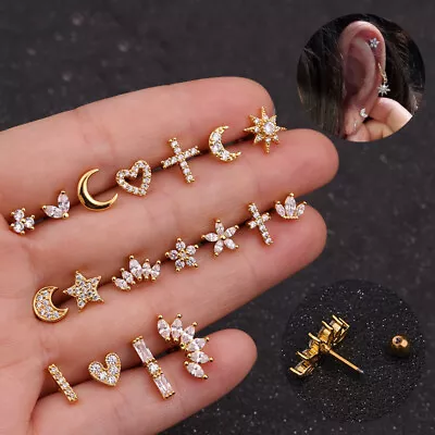 $7.99 • Buy Assorted  Crystal Gold Nose Lip Ear Ring Cartilage Earring Septum Body Piercing