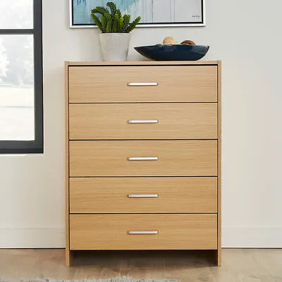 Chest Of Drawers White Bedroom Furniture 5 Drawer Silver Handles Metal Runners • £59.99