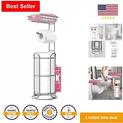 Free Standing Toilet Paper Holder With Phone/Wipe Shelf & Magazine Rack - Chrome • $47.99