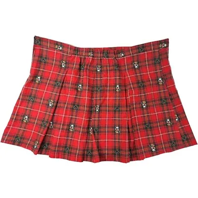 Disney Hot Topic Plaid Mickey Mouse Pleated Kilt Skirt Women Plus Sz 5 Red Black • $14.96