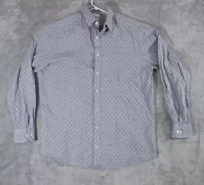 ROWM Shirt Large Men's Button Up Long Sleeve Gray Polka Dot Casual • $9.75