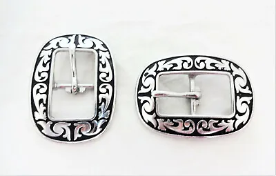 Pair Jeremiah Watt Oval Center Bar Buckles Stainless Steel Horse Tack Sizes Blk • $14.99