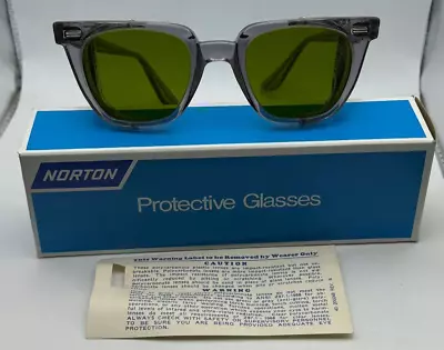 Vintage Norton Safety Glasses Steampunk Retro Grey W Green Lenses New In Box • $49.99