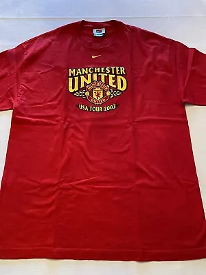 Vintage Nike Manchester United FBC 2003 USA Tour Red T Shirt Adult Mens Size L • $19