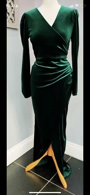 £70 • Buy Forest Green Floor Length Velvet Evening Gown Size 14