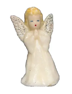 Vintage Christmas Candle Angel With Blue Eyes Glitter Wings Gurley Vtg • $12