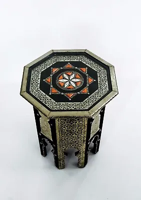 £350 • Buy Handmade Silver Metal Bone Encrusted Moroccan Side Table