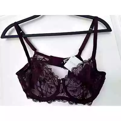 $230 La Perla Lace Unlined Bra US 36C In Plum Made In Italy NWT • $112