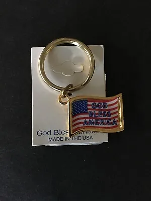 Vintage Keychain GOD BLESS AMERICA Key Ring Flag Shaped Metal Fob USA Made NOS • $9.90