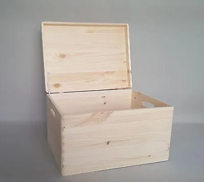 £9.99 • Buy Large Plain Wood Storage Box With Lid And Handles Craft Keepsake Wooden Boxes