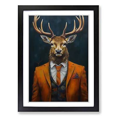 Stag In A Suit No.4 Wall Art Print Framed Canvas Picture Poster Decor • £14.95