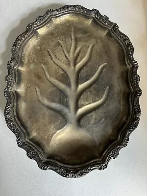 Silver Leaf Design Serving Tray Antique Platter Vintage Plate • $35
