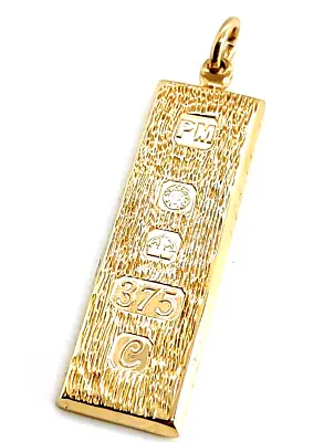 Solid 9ct 9 Carat Gold Bullion Bar Pendant Charm Fob Retro Jewellery Hallmarked • £609.99