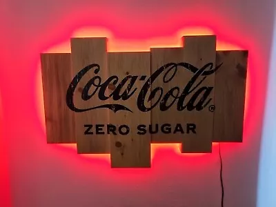 Coca Cola Zero - Light Up Red Led Wooden Wall 3D Sign For Bar Man Cave Pub  • £20